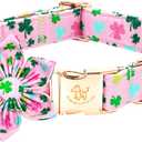 Elegant little tail St Patrick's Dog Collar with Flower Green Cute Colver Cotton Shamrock Pet Collar Trefoil Puppy Collar Flower Holiday Adjustable Cotton Pet Collar for Small Medium Large Dogs