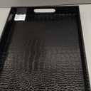 Black Leather Serving Tray with Handles, Glossy Faux Crocodile Print, 17.5x12 Food Drinks Tray for Coffee Table, Breakfast, Dinner & Bar, Decorative Storage Tray for Ottoman, Kitchen, Bedroom, Gift.