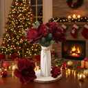 Norme 15 Pcs Christmas Magnolia Flowers Ornaments 3.15'' 5.91'' 8.27'' Large Artificial Magnolia Velvet Fold Poinsettia Stems for Christmas Tree Wreath Holiday Decor(Burgundy)