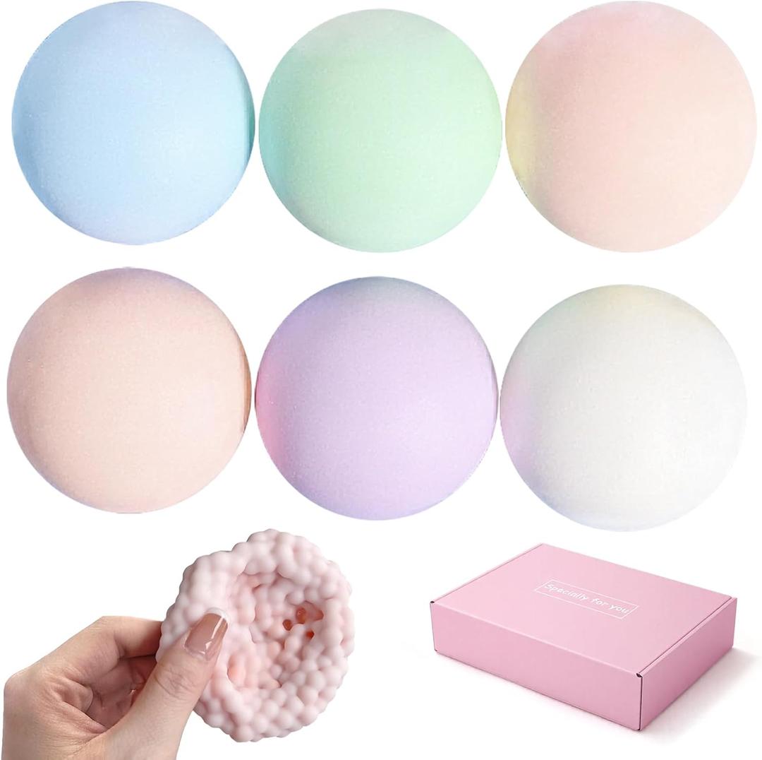 6 Pack Stress Balls for Adults - Squishy Balls, Squeeze Fidget Toys Crunchy & Squishy Stress Ball Set, Variety Textures, Stress Balls,Gift Box Packaging (Crispy)