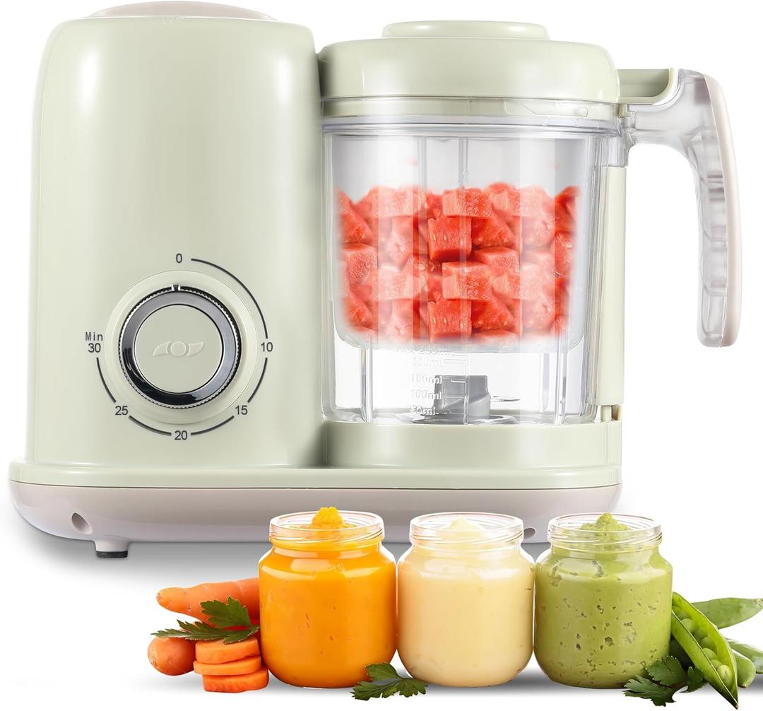 Baby Food Maker, 4 in 1 Baby Food Processor and Steamer, Baby Blender, Multifunctional Baby Puree Maker, Dishwasher Safe, Green, BFM002