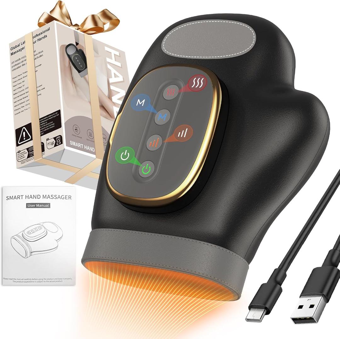 YNSZAS Professional Hand Massager with Heat Compression Therapy, 3 Massage 4 Temperatures 5 Compression Pain Relief Glove, Arthritis & Wrist Carpal Tunnel Neuropathy Circulation, Gifts for Women/Men (1 PCS, Black)