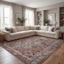 Kuden 9x12 Large Area Rug, Machine Washable Area Rug with Non-Slip Backing, Vintage Style, Soft, Easy Clean, Low Pile Rug for Living Room, Bedroom, Dining Room, 9' x 12' Rectangular