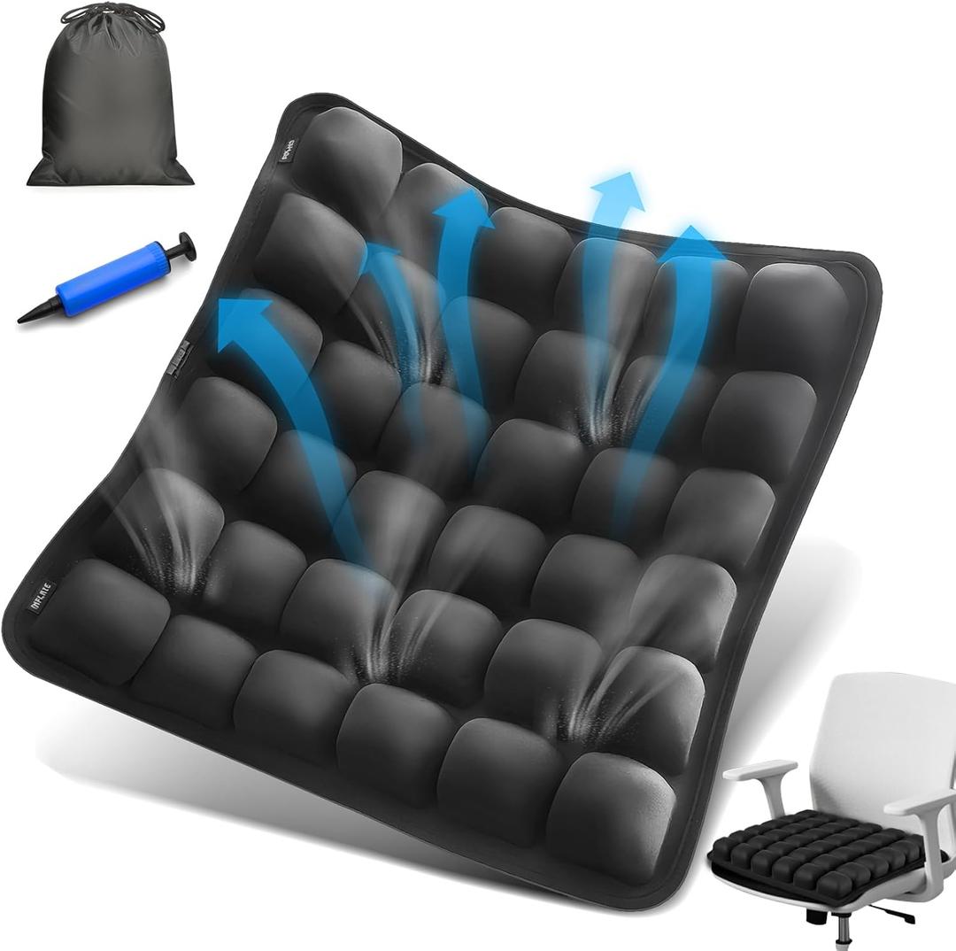 Travel Seat Cushion for Airplane  Inflatable 3D Air Cell Seat Cushions, Ergonomic Travel Cushion for Long Flights, Portable Seat Cushions Offer Support at Home, Work, Car, or in Transit (Black)