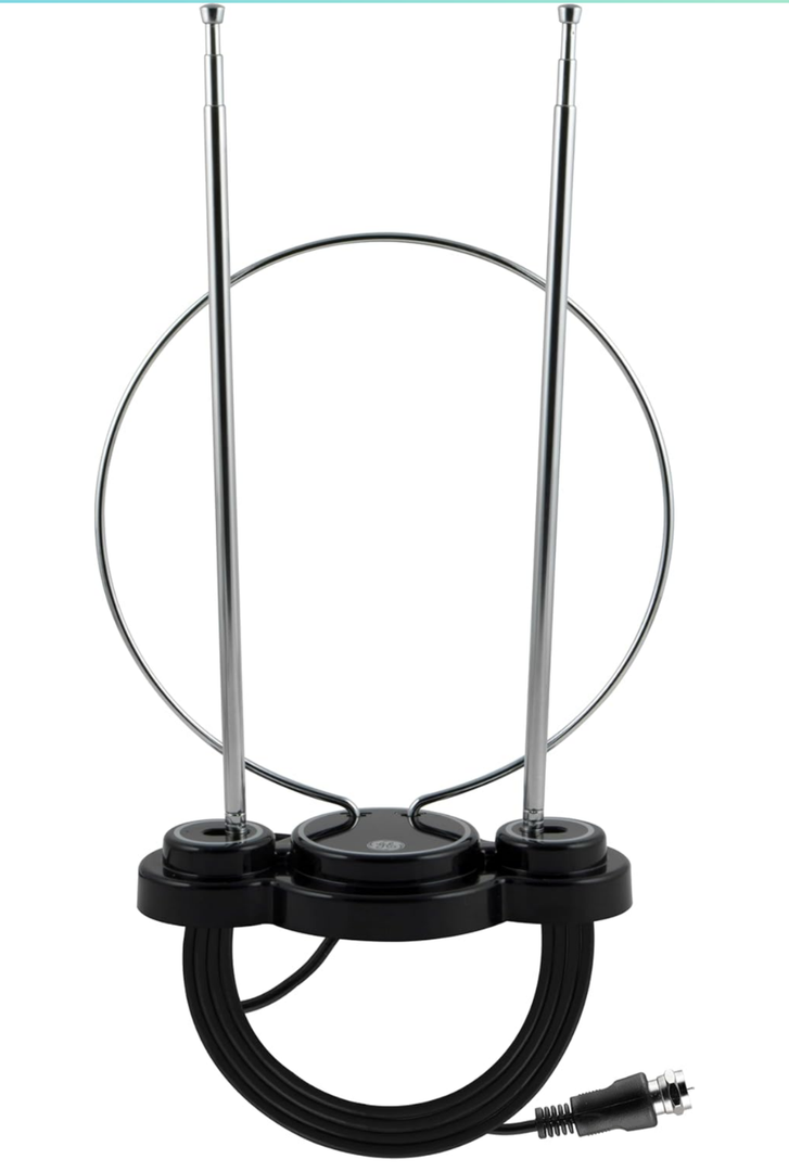 GE Traditional Rabbit Ear HD Digital TV Antenna, Long Range Smart TV Antenna, Extendable 15in Rabbit Ear Dipoles and Ciruclar Loop, Supports 4K 1080P HD Smart TV VHF UHF, Compact Design, 33676