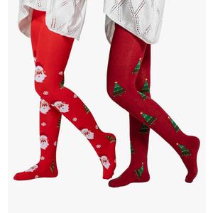 2 Pairs Girls Patterned Red Tights Christmas Holiday Stockings Kids Snowflake Printed Tights for Girls 4-10t, Medium
