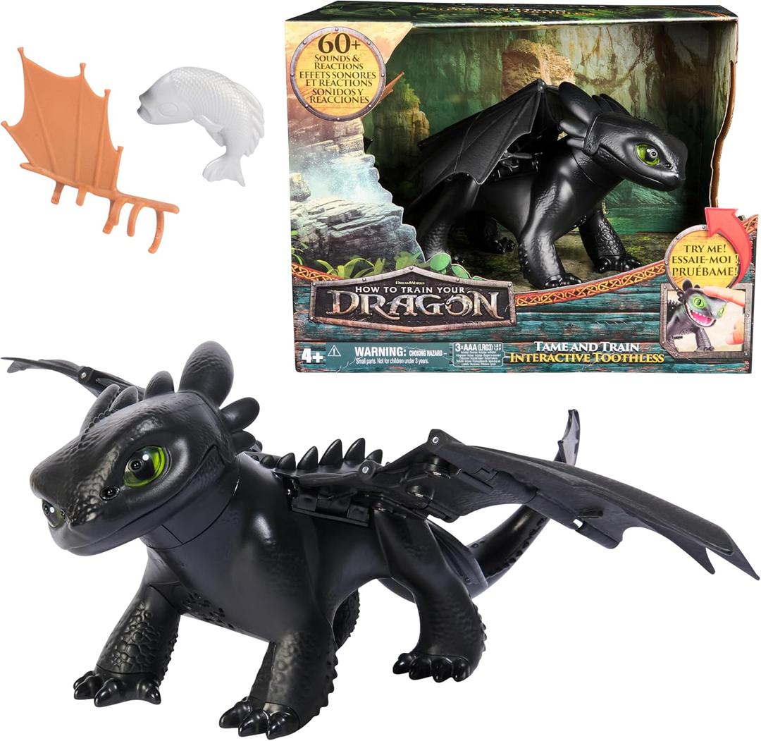 DreamWorks Dragons How to Train Your Dragon, Tame & Train Interactive Toothless with 60 Sounds & Reactions, Kids Toys for Boys & Girls Ages 4 & up, One Size