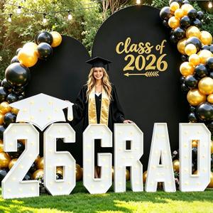 2026 Graduation Decorations 3FT Large GRAD Marquee Letters with Class of 2026 Marquee Number & Light Up Graduation Cap Yard Sign for Senior Masters School College Grad Party Backdrop Photo Prop