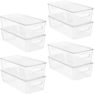 Vtopmart 8pcs Clear Organizers and Storage Bins with Lids, Stackable Plastic Storage Containers with Handles for Fridge, Freezer, Pantry, Cabinet, Kitchen Organization