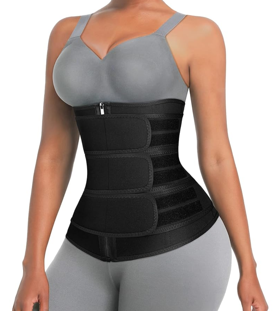 FeelinGirl Neoprene Waist Trainer for Women 3 Straps Tummy Control Workout Corset Cincher Long Torso Trimmer Sauna Belt XL