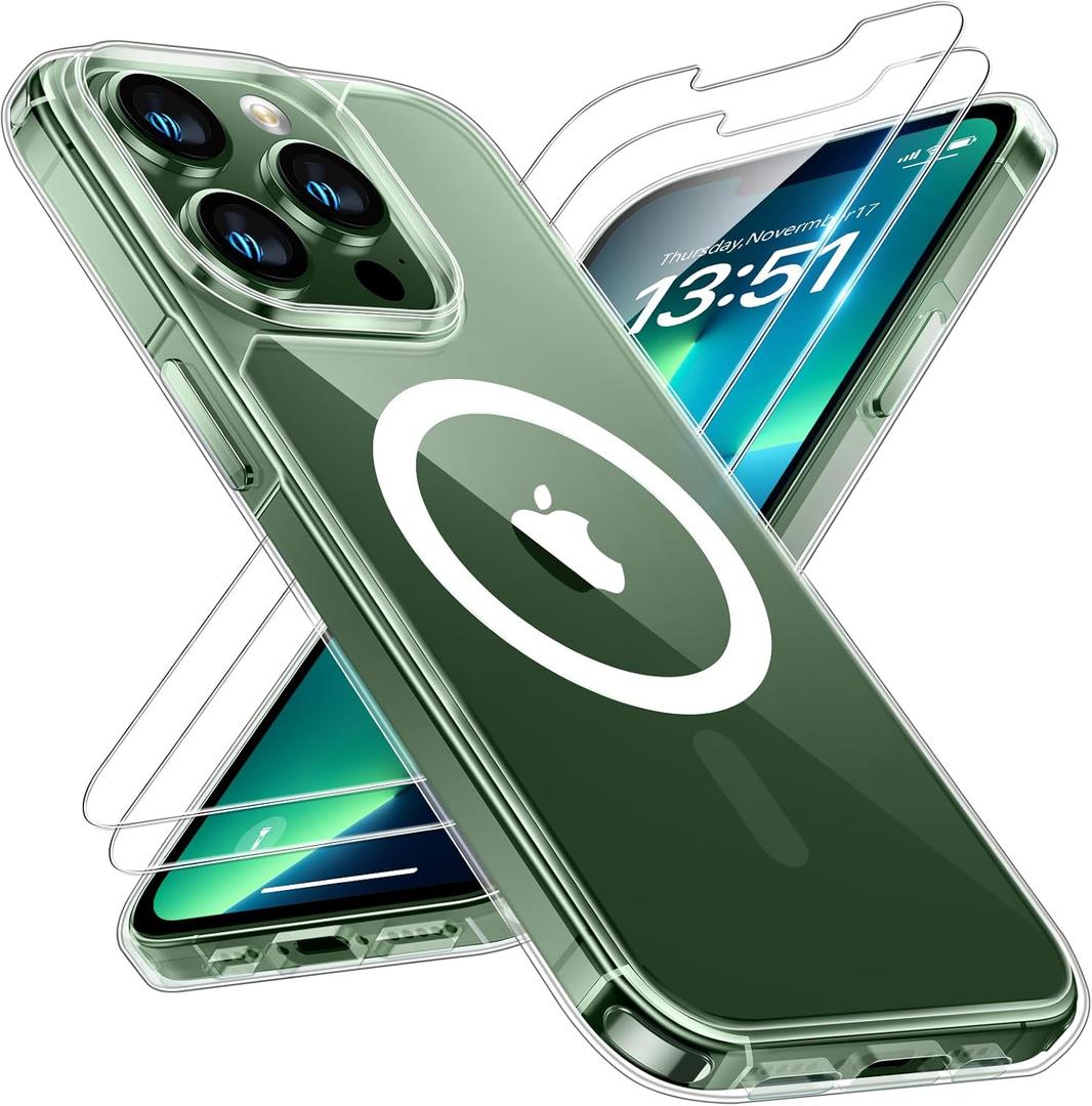 TAURI 3 in 1 for iPhone 13 Pro Case [Compatible with Magsafe], with 2X Screen Protector, 12 FT Drop Protection, Shockproof Magnetic Case for iPhone 13 Pro Phone Case - Clear