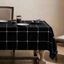 ZeeMart Grid Embroidered Hemmed Tablecloths, Black 52x52 Inch, Farmhouse Style Heavy Weight Cotton Linen Black Tablecloths, Boho Plaid Water Resistant Square Table Cloth