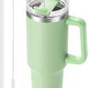 Inspirational Thank You Gifts for Women Mom Wife Funny Tumbler With Handle and Straw 40 oz. Green