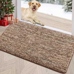 REFETONE Indoor Doormat, Front Door Mat 20"x32" Absorbent Rubber Backing Non Slip Door Mats, Washable Low-Profile Inside Floor Mat Door Rugs for Entryway, Resist Dirt Mud Mat for Dogs, Coffee/Brown