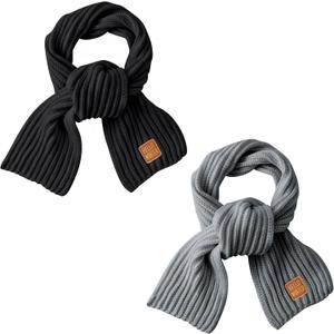 Kids Scarf Winter Neck Warmer Toddler Neck Scarf Girls Thick Scarves Boys Warm Neck Warp 2-12 Years (One Size fits Most: 2-12 Years, 2 Pack - Black + Grey)