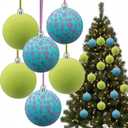 12 Pcs 2.36"/ 60mm Blue and Green Christmas Tree Ball Ornaments Cartoon Velvet Xmas Tree Hanging Decoration Cute Flocked Gifts for Christmas Movie/Studio Theme Birthday Holiday Party Decor
