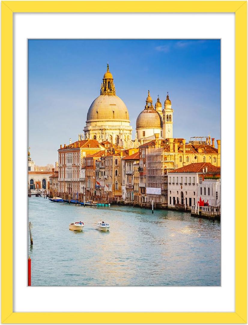 wyooxoo 18x24 Poster Frame Yellow Made of Solid Wood Picture Frames Display Pictures 16x20 with Mat or 18x24 Without Mat Colorful Frame For Horizontal Vertical Wall Mounting