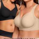 OEAK Womens Wireless Jelly Bra Plus Size Supportive Seamless Bras Full Coverage Push Up Comfortable No Underwire Tshirt Bras (Black, L)