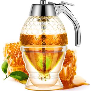 Boao Acrylic Honey Dispenser with Stand Comb Shaped Honey Pot, No Drip Syrup and Sugar Jar Pot with High Capacity Pourer Dispenser