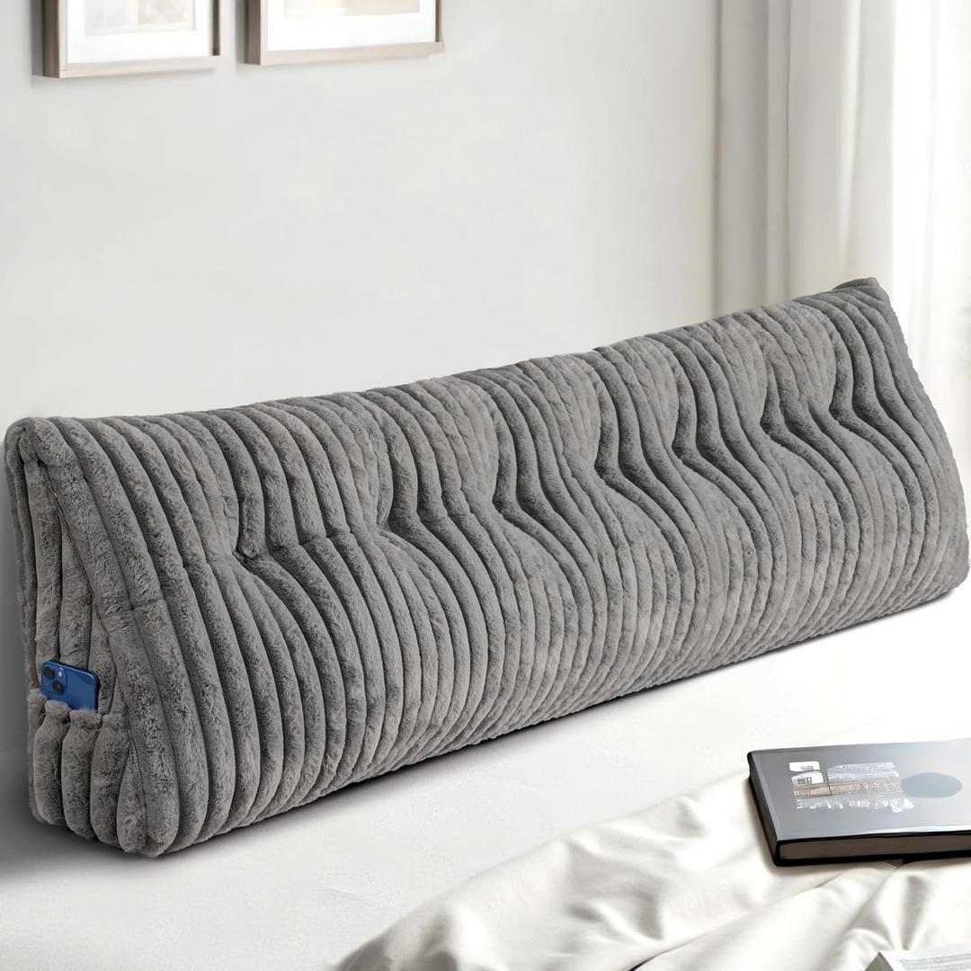 King Headboard Pillow, Triangular Wedge Pillow, Reading Pillows, Gray