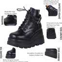 CELNEPHO Chunky Platform Boots for Women, Square Toe Lace up Zip High Heel Combat Wedge Ankle Boots (6)