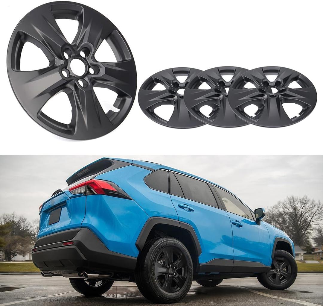17 inch Hubcap Wheel Skin Covers Compatible with 2019-2025 Toyota RAV4 XLE Hybrid XLE, Durable ABS Plastic Tire Rim Covers (Set of 4), Standard Wheels - Snap On Replacement (Matte Black)