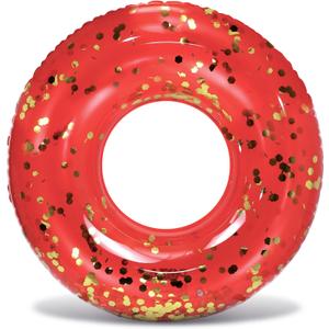 POZA Inflatable Pool Float Tube  Sparkly Confetti Swim Ring, Heavy Duty UV Resistant Inflatable Tube Pool Float for Kids & Adults  Multiple Colors & Sizes  Beach, Lake & Pool Party Float (36", Red Gold)