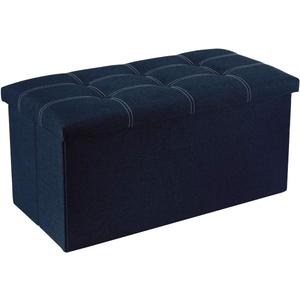 YOUDENOVA 30 Inches Folding Ottoman with Storage, Footrest Seat Support 350lbs, Bench for Living Room Bedroom, Linen Fabric Blue, 15"D x 30"W x 15"H