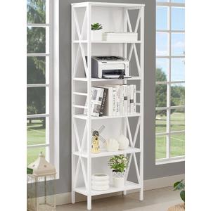 HOMISSUE Tall Bookshelf, 6-Tier Book Shelf, Rustic Wood Metal Bookshelves and Bookcases, Freestanding and Industrial Open Bookcase for Home Office, Living Room and Bedroom, Vintage, White