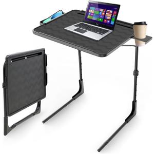 TV Tray Table, Folding TV Dinner Tray Table with Cup Holder, 6 Height & 3 Tilt Angle Adjustable Laptop Table for Couch, Bed