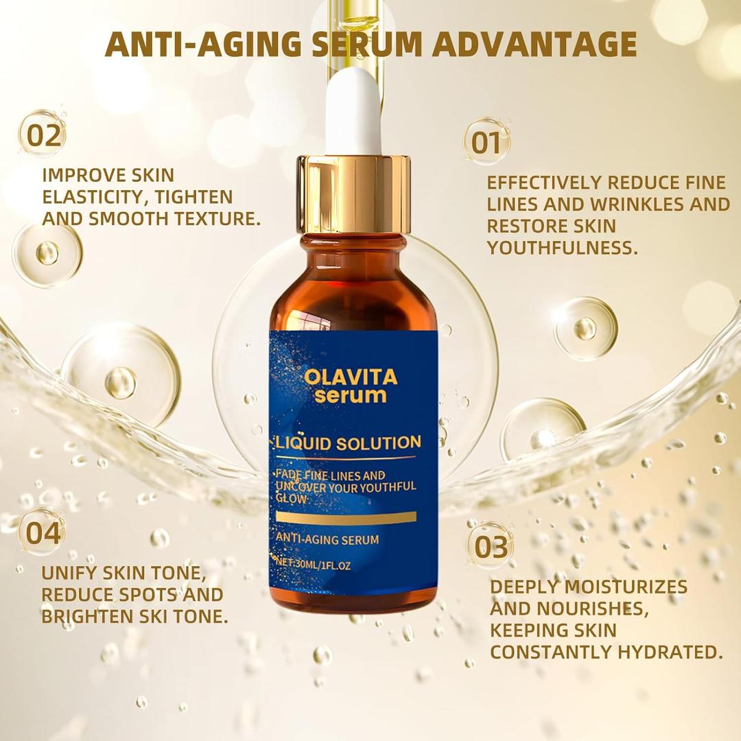 OLAVITA Liquid Solution Anti Aging Serum â€“ Vitamin C, Retinol, Vitamin E & Aloe Facial Formula, Helps Improve the Look of Fine Lines, Pores & Uneven Texture (1 Pack)