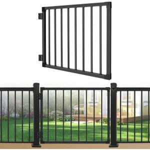 Deck Gate Outoor, 42 Black Heavy Duty Steel Anti-Rust Fence Door with Adjustable Width (Up to 48"), Easy Installation Metal Gate for Residential, Yard, Patio, with Hinges and Latch