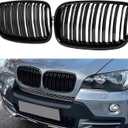 X5 E70 Grill, Front Kidney Grille for 2007-2013 X5 Series E70 2008-2014 X6 Series E71(Double Slats Gloss Black Grills, 2pcs)
