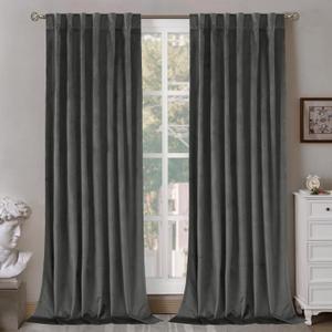 BGment Grey Velvet Curtains 90 Inches for Bedroom, Thermal Insulated Blackout Curtains Room Darkening Drapes with Back Tab and Rod Pocket for Living Room, Set of 2 Panels, 52 x 90 Inch
