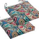 2-Pack Outdoor/Indoor Wicker Patio Seat Cushion Pad with Ties - Decorative Dining Chair Cushion, 17" x 17" (Blue Trumpet Flowers)