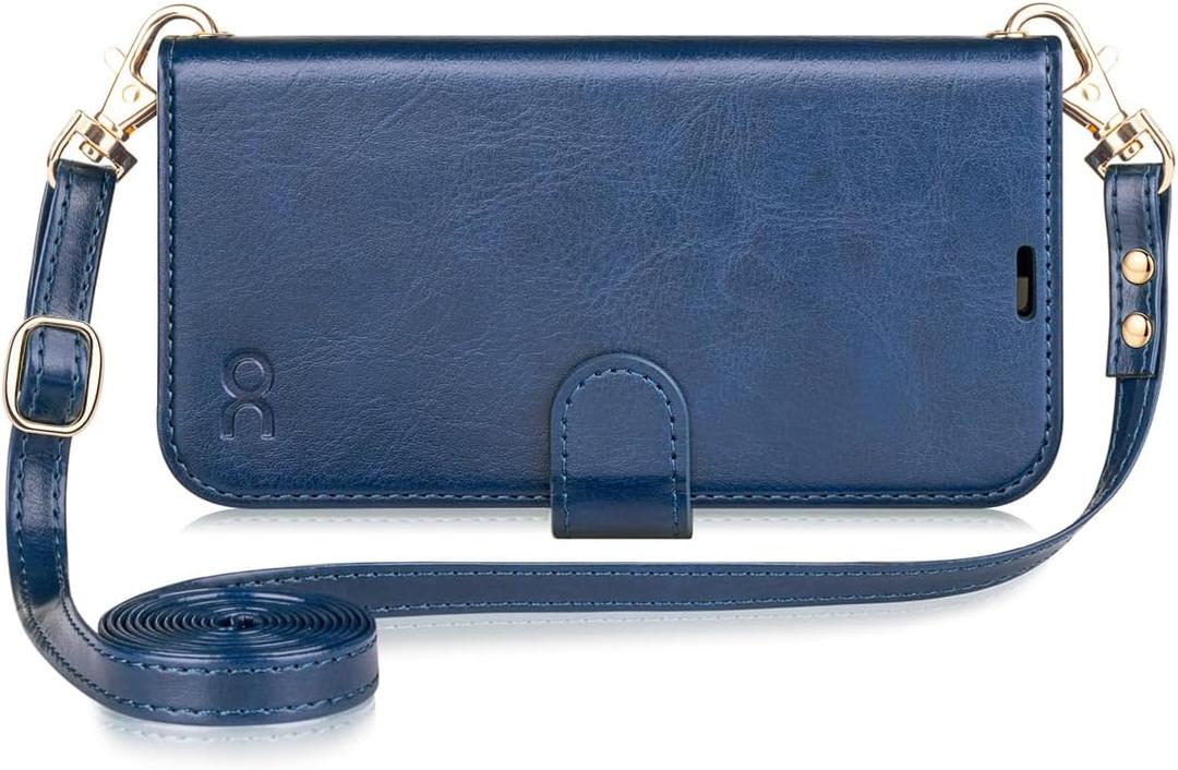 OCASE for iPhone 16 Wallet Case, PU Leather Crossbody Phone Case with Removable Shoulder Strap, Kickstand, RFID Blocking Card Slots, Flip Folio Phone Cover 6.1 Inch 2024, Blue