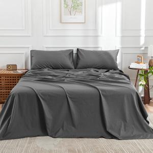 DOZ 100% Long Staple Cotton Sheet Sets, Classic Crisp Percale Weave, Breathable, Matte Finish, Hotel Style, Durable, 3pc 2 Pillowcases 1 Fitted (Storm, Cal King)