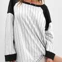 Acelitt Women Casual Striped Long Sleeve Crewneck Pullover Tshirts Tops,S-XXL (White, XL)