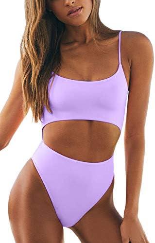 Meyeeka Womens Scoop Neck Cut Out Front Lace Up Back High Cut Monokini One Piece Swimsuit.XL