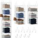 6 Tier Closet Hanging Organizer, Metal Closet Organizers and Storage with 4 Hanging Hooks 4 S-Hooks for Wardrobe Laundry Room, Wire Storage Shelf for Clothes Sweaters Pants (White)