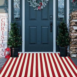CAINANEL Christmas Outdoor mat 3' x 5' Red and White Striped Outdoor Rug Front Porch Rug,Christmas Home Decor, Layerd Welcome Doormat for Front Porch Decor, Front Door, Farmhouse Decor