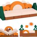 Erament 18PCS Modular Kids Play Couch - Junlge Theme Toddler Couch Building Fort, Convertible Sofa Multifunctional Kids Sofa, Toddler Baby Playroom/Bedroom Furniture for Playing, Sleeping