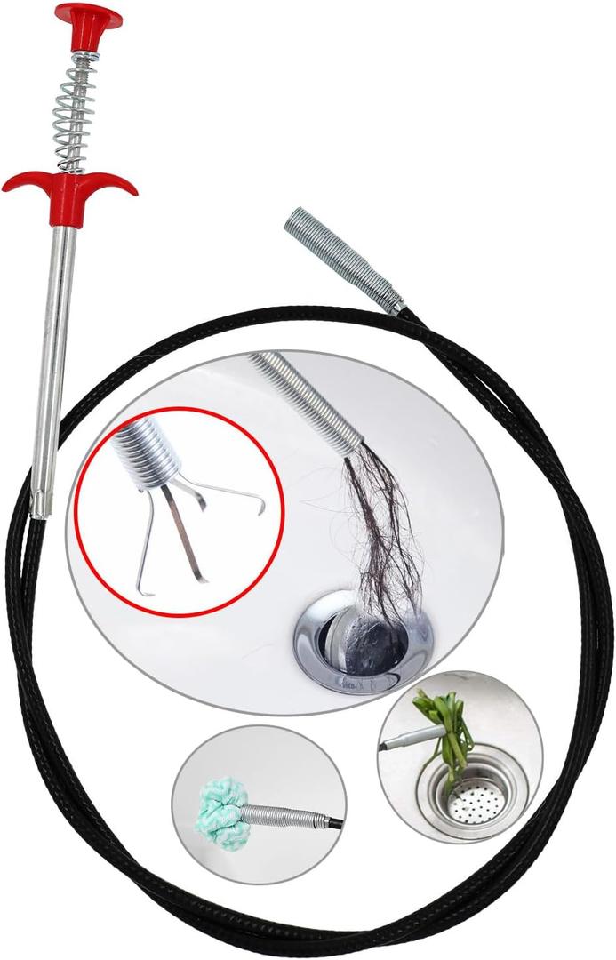 Drain Snake Drain Clog Remover Flexible Grabberable Pick Up Cleaning Tool Reacher Claw Stick, Drain Auger Grab Trash Hairs from Drain,Sink,Bathroom Tub Toilet Hose (118.1 Inch Drain Snake)