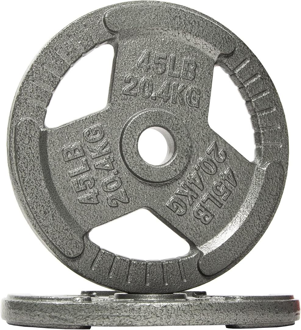 Fitvids Cast Iron Plate Weight Plate for Strength Training and Weightlifting, 2-Inch Center, 45LB (Set of 2)