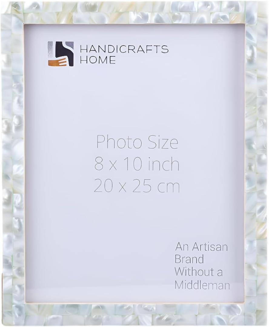 Handicrafts Home Mother of Pearl Picture Frame 8x10, Decorative Photo Frame for Tabletop or Wall, Handmade Shell Mosaic Frame, Modern Home Decor, Gift Picture Frame, Green