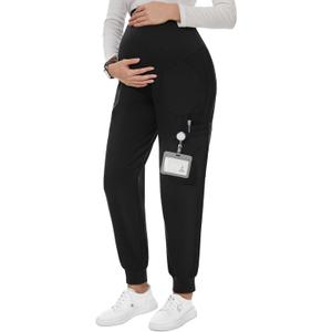 PACBREEZE Women's Maternity Scrubs with 6 Pockets, Workwear Maternity Jogger Scrubs Pregnancy Pants, S-XXL(Black, XX-Large)