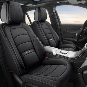Universal Leather Car Seat Covers, Full Set Seat Covers for Cars Trucks SUV Pick-up, Black Waterproof Automotive Seat Covers Protectors Include Front and Rear (Black)