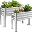 Land Guard 2 Pack Galvanized Raised Garden Bed with Legs & Wheels, 361232in Metal Elevated Raised Planter Box for Backyard, Patio, Balcony, 300lb Capacity, Silver (36×12×32in (2-Pack))
