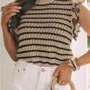 SOLY HUX Women's Striped Knit Top Ruffle Sleeve Crew Neck Going Out Summer Sweater Vest