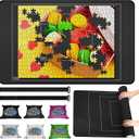 Premium Rubber Jigsaw Puzzle Mat, Roll Up, Saver Pad 46 x 26 Portable Up to 1500 Pieces with Non-Slip Rubber Bottom and Smooth Polyester Top + Storage Bag, 6 Colorful Trays, Rolling Tube
